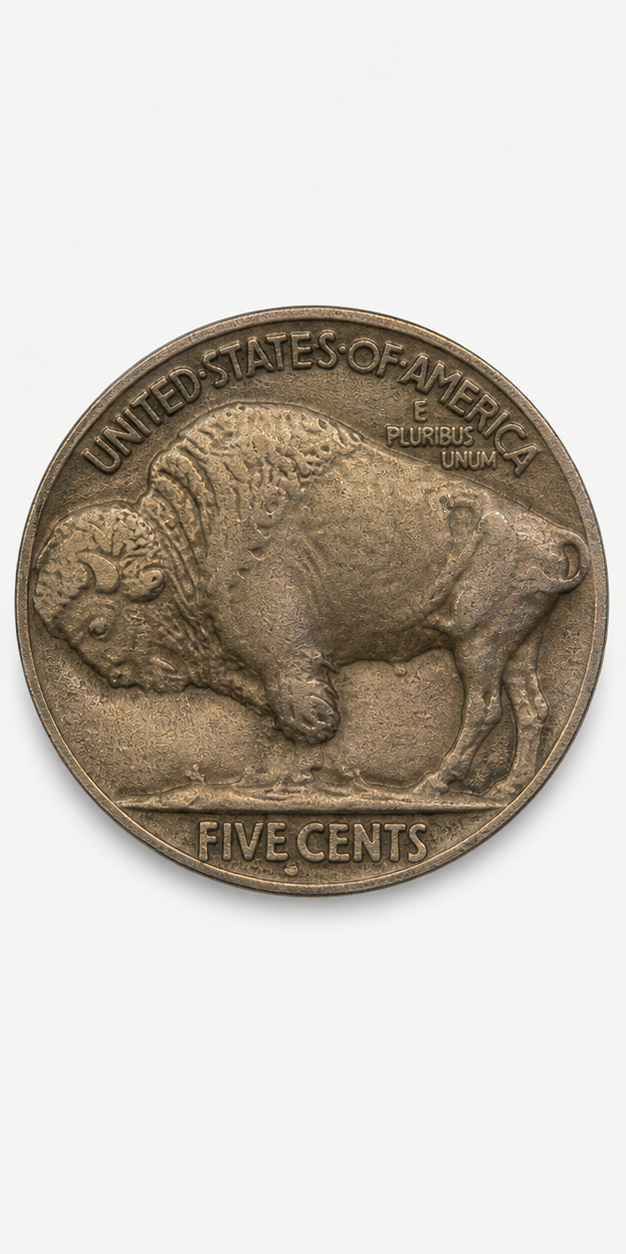 1937-D 3-Legged Buffalo Nickel reverse