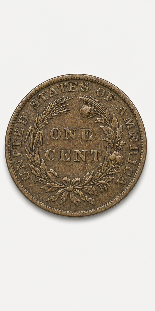 1858 8 Over 7 Overdate Flying Eagle Cent reverse