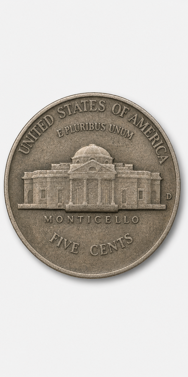 1938-D Jefferson Nickel reverse