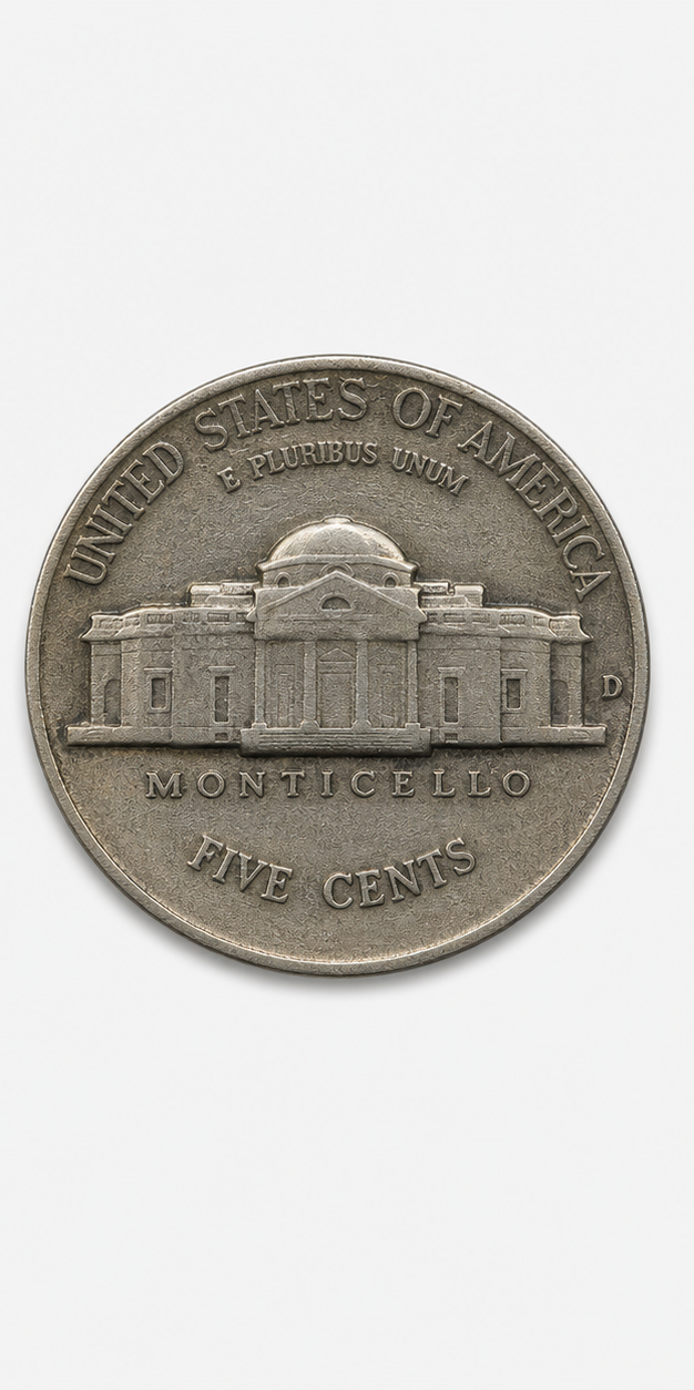 1939-D Jefferson Nickel reverse