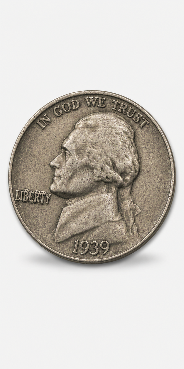 1939 Doubled Die Reverse Jefferson Nickel obverse