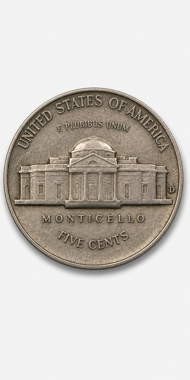 1950-D Jefferson Nickel reverse