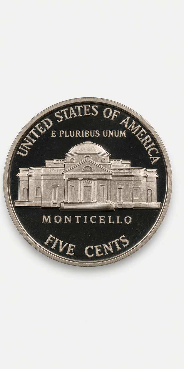 1971 No S Proof Jefferson Nickel reverse