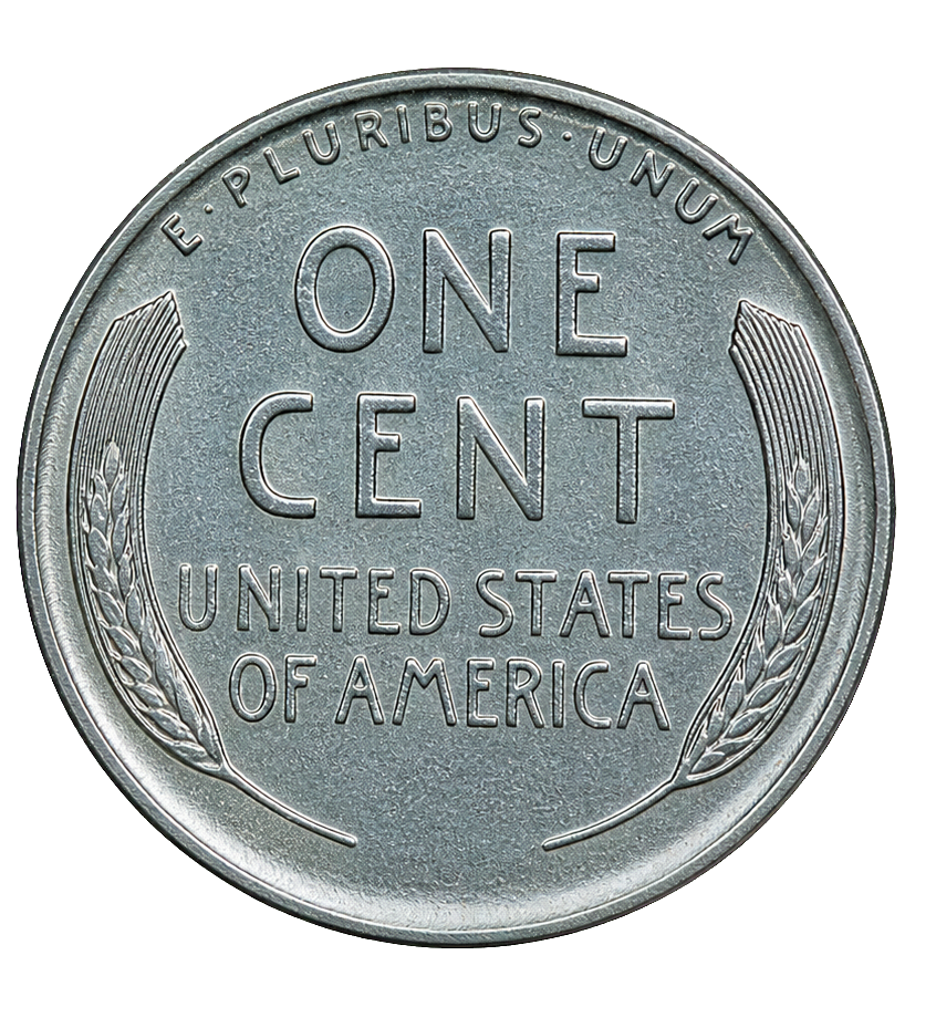 1944 Steel error Lincoln Wheat Penny reverse