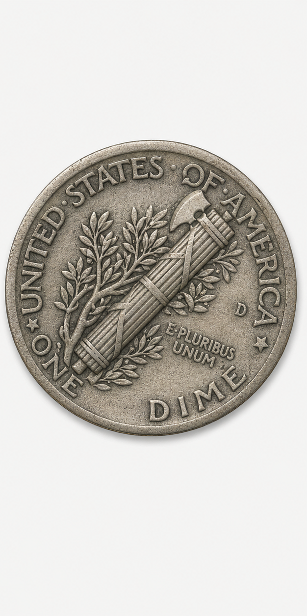 1916-D Mercury Dime reverse