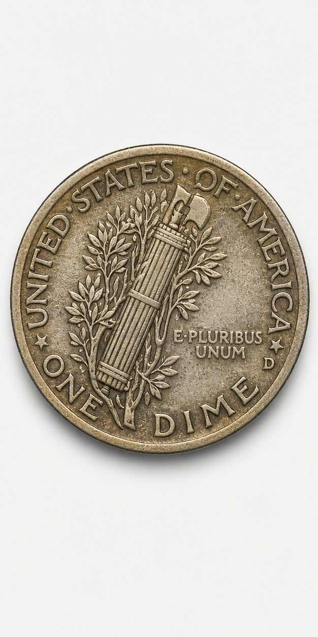 1921-D Mercury Dime reverse