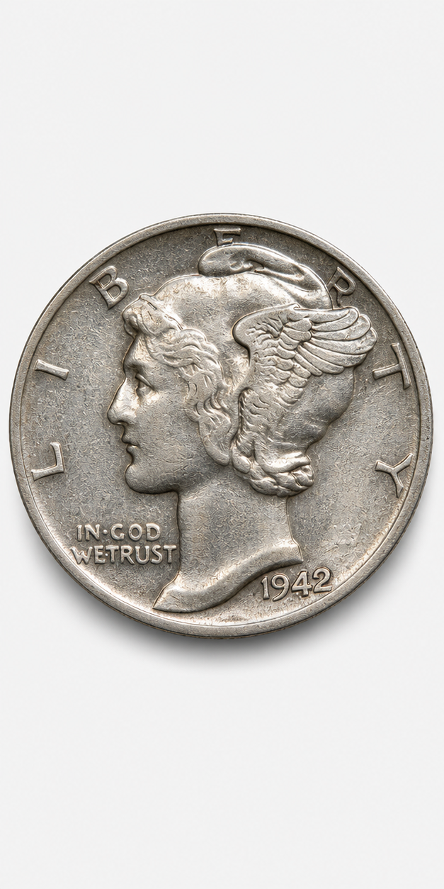 1942 42 Over 41 Overdate Mercury Dime obverse