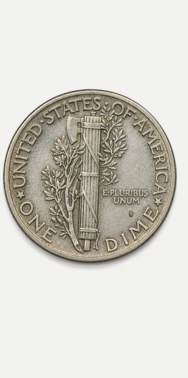 1945-S Micro S Mercury Dime reverse