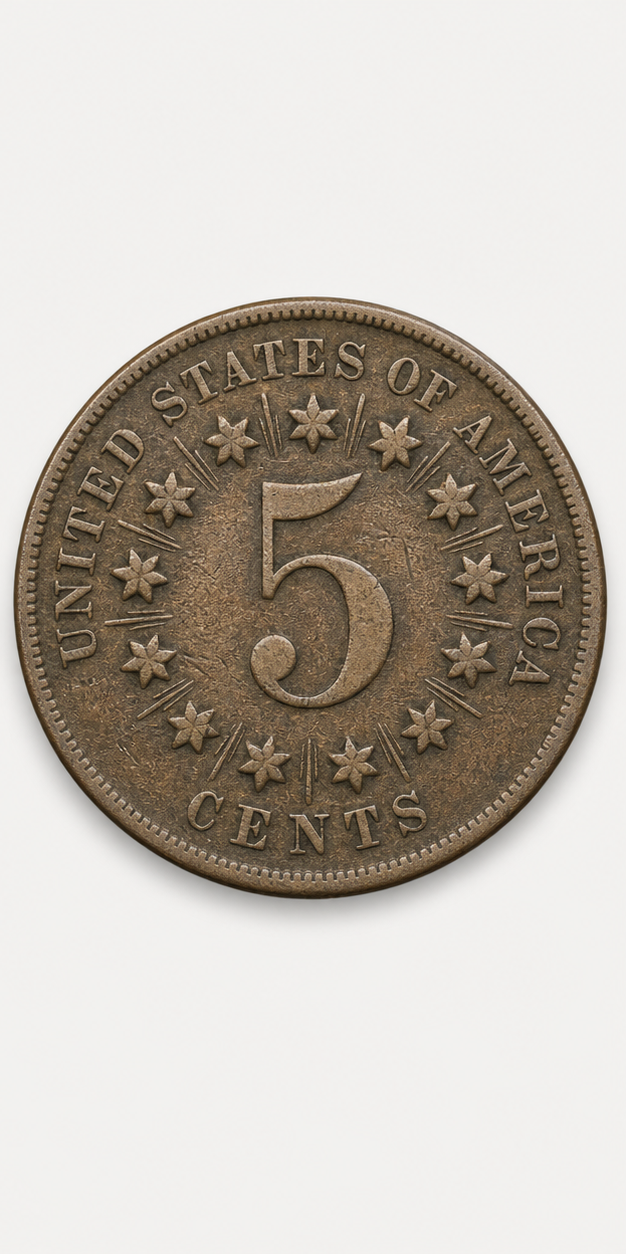 1866 With Rays Shield Nickel reverse