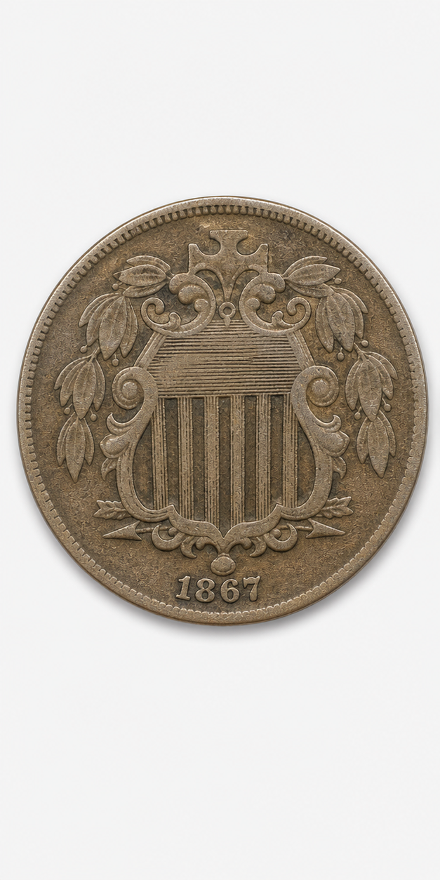 1867 Without Rays Shield Nickel obverse