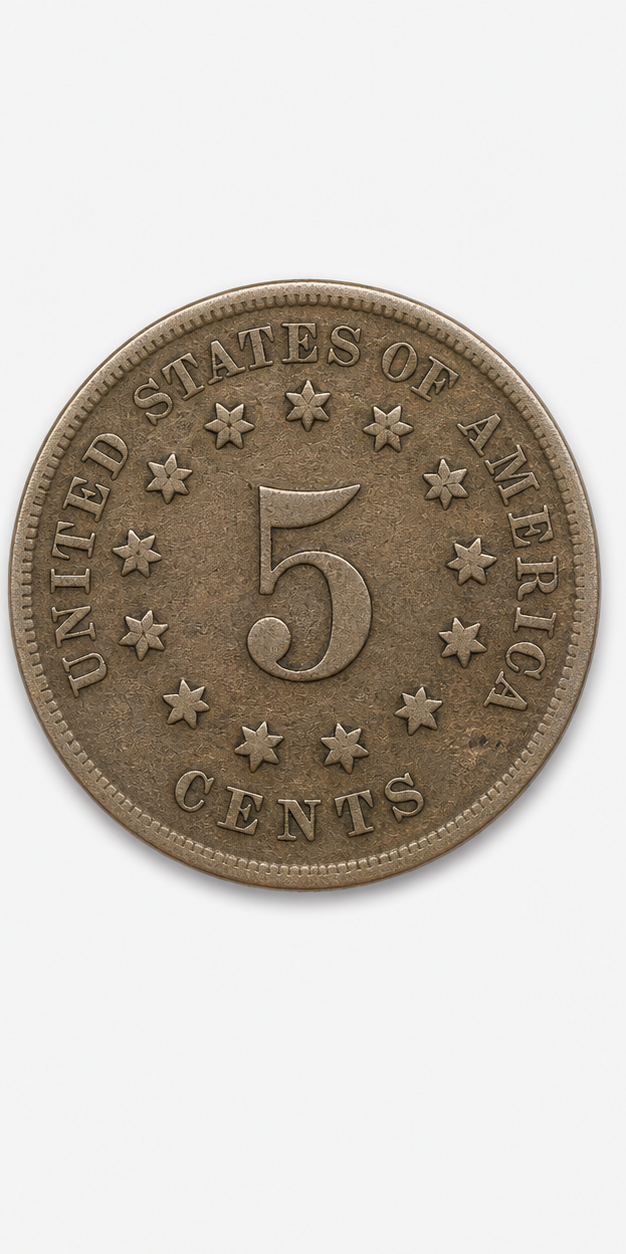 1867 Without Rays Shield Nickel reverse