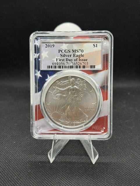 2019 1 oz ASE PCGS MS70 1st Day of Issue USA Core | PeerMetals
