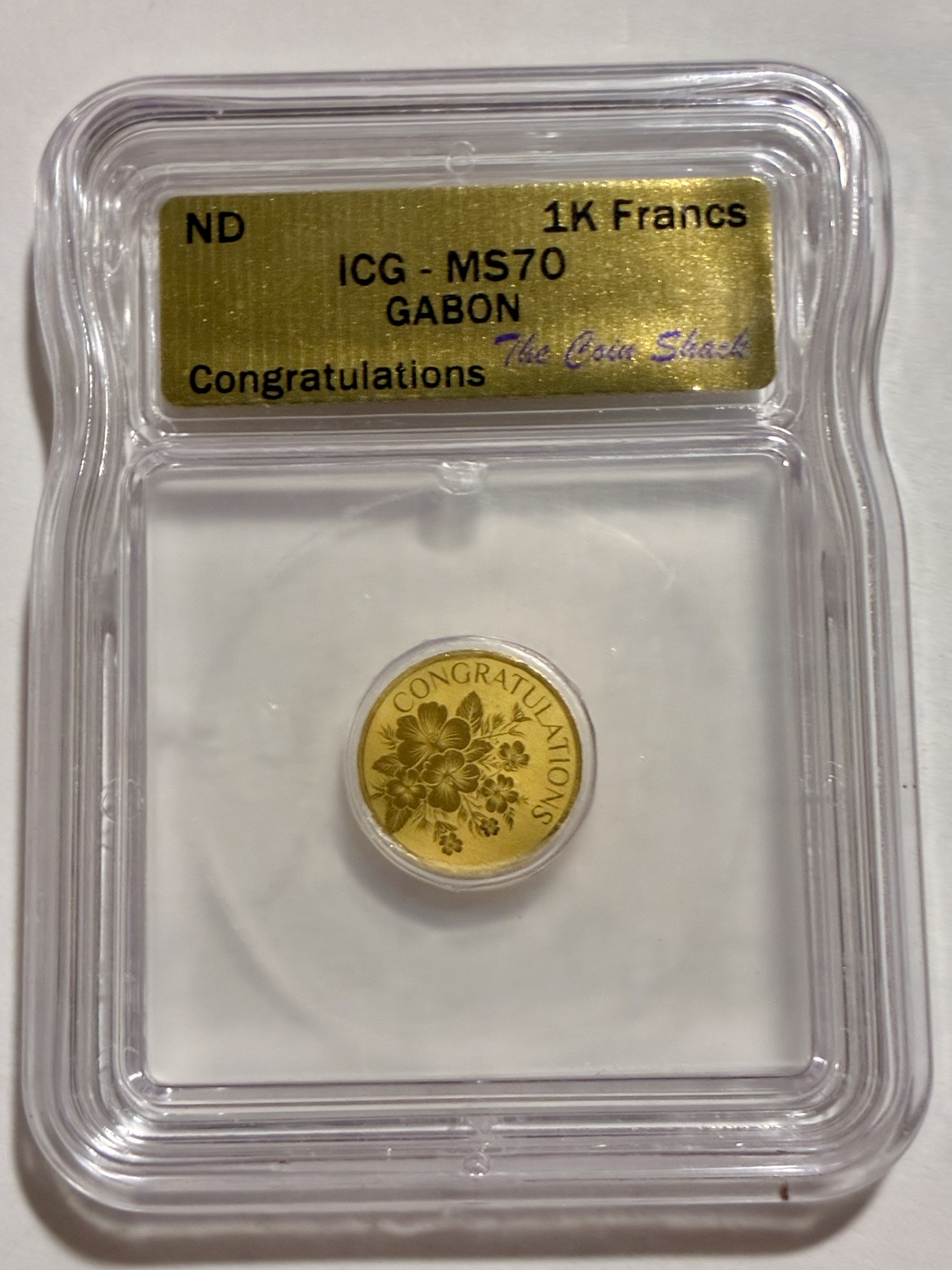 NEW ICG MS70 Gold Congratulations 1/1000 oz .999 Gold | PeerMetals