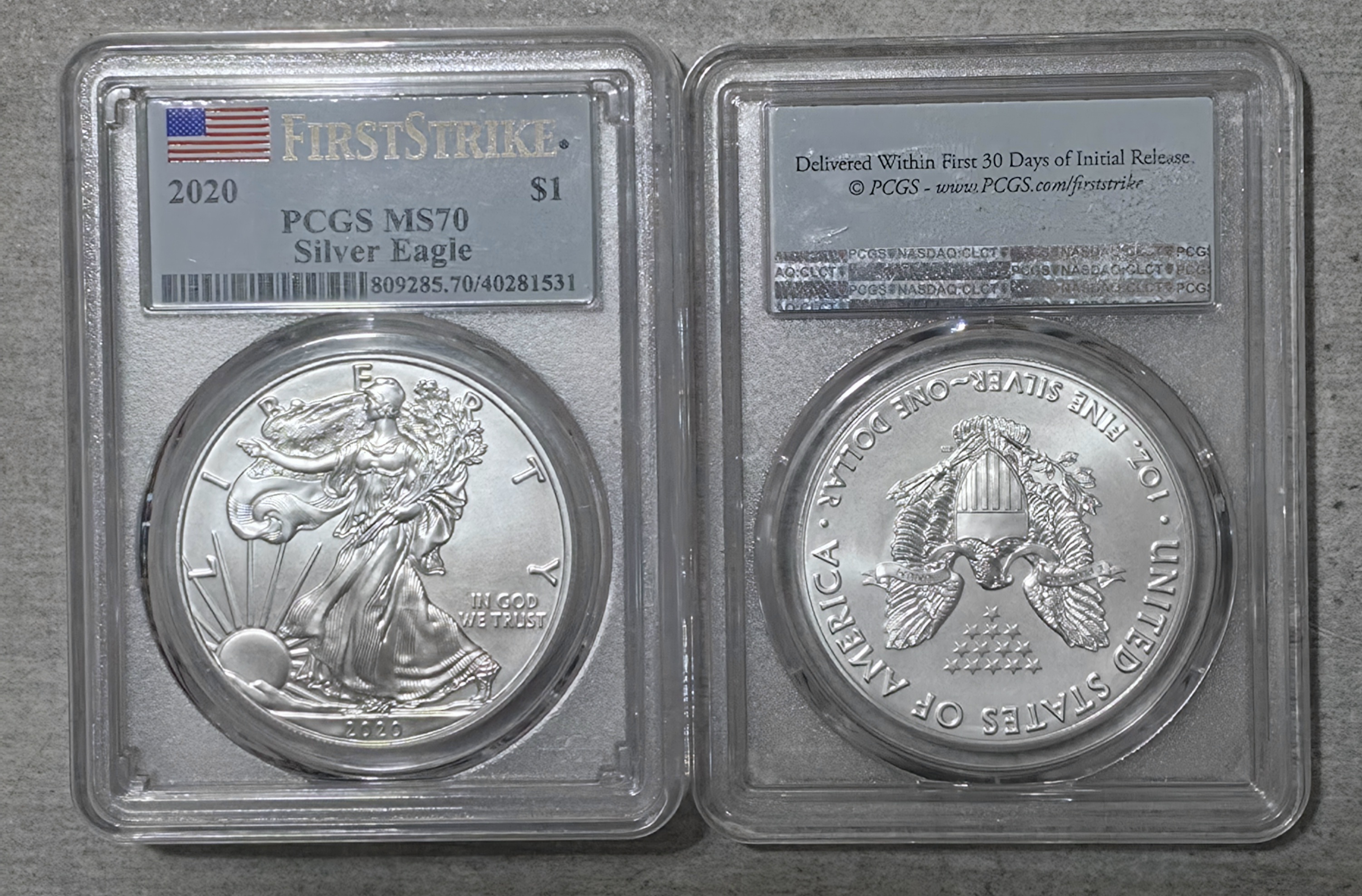 2020 Silver Eagle PCGS MS70 First Strike Label $1 | PeerMetals