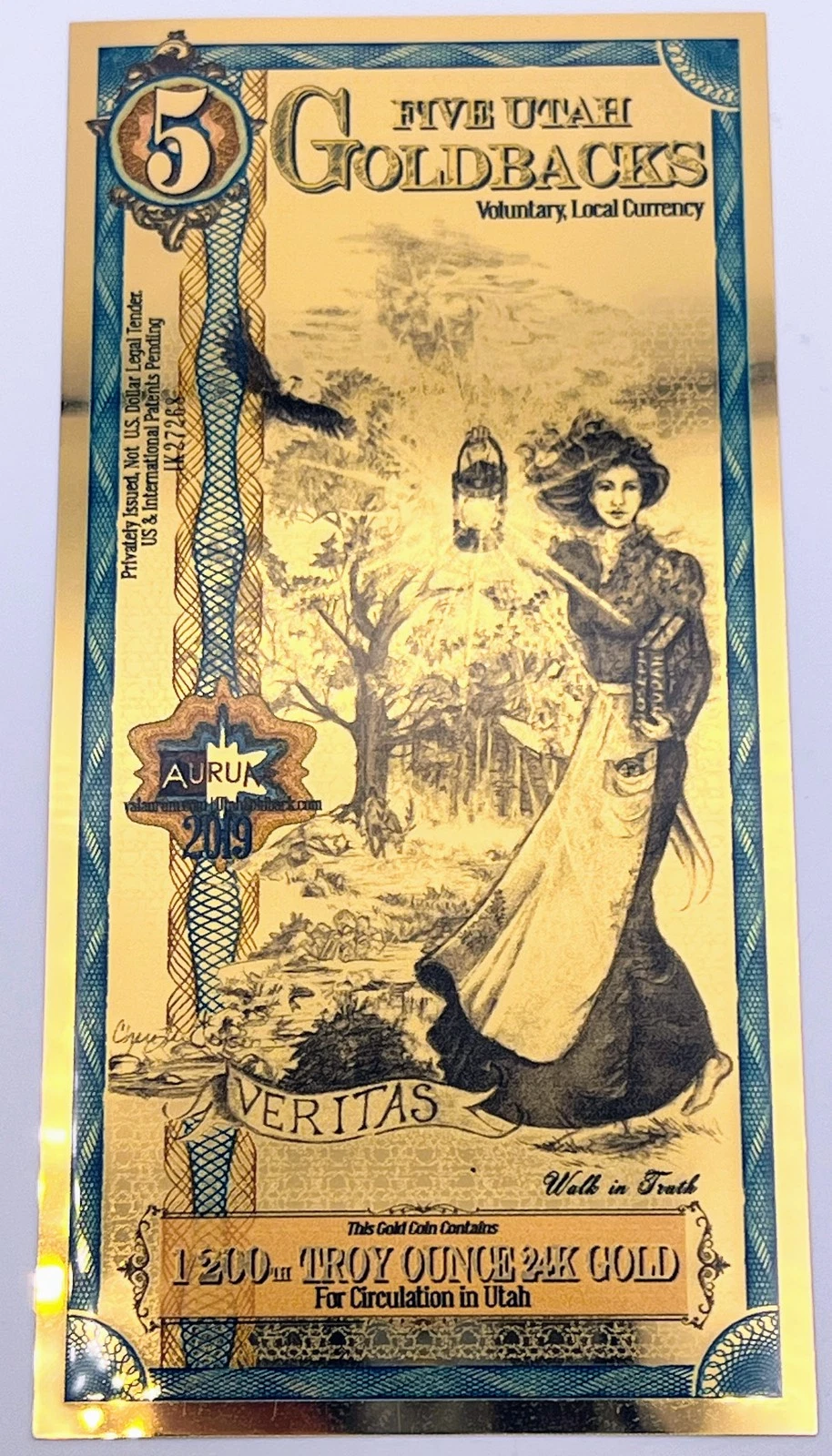 2019 [Pre-Alpha] Utah 5 Goldbacks 1st Year Issue | PeerMetals