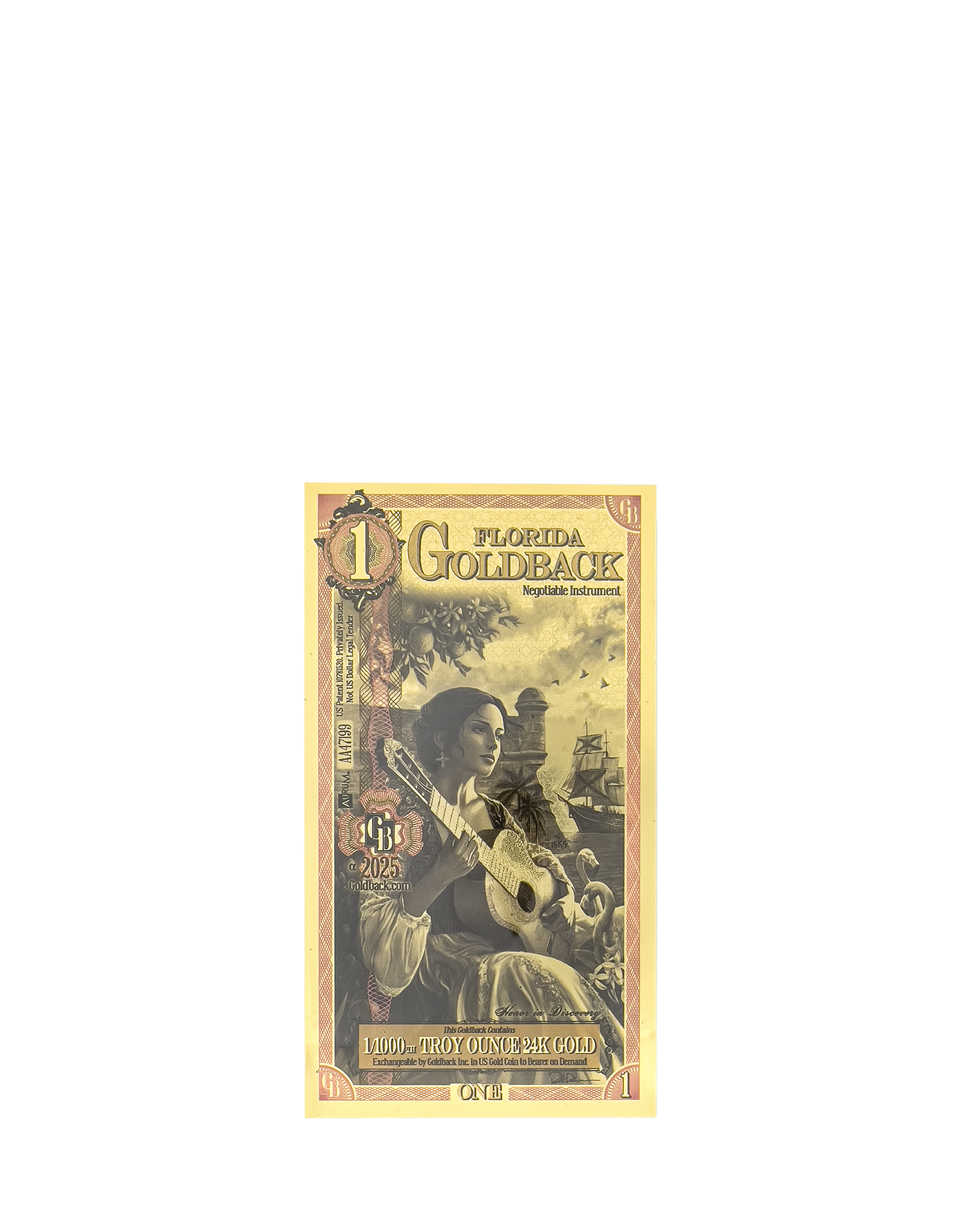 2025 Florida 1/2 Goldback Aurum Note - Brilliant Uncirculated $1 Gold Currency