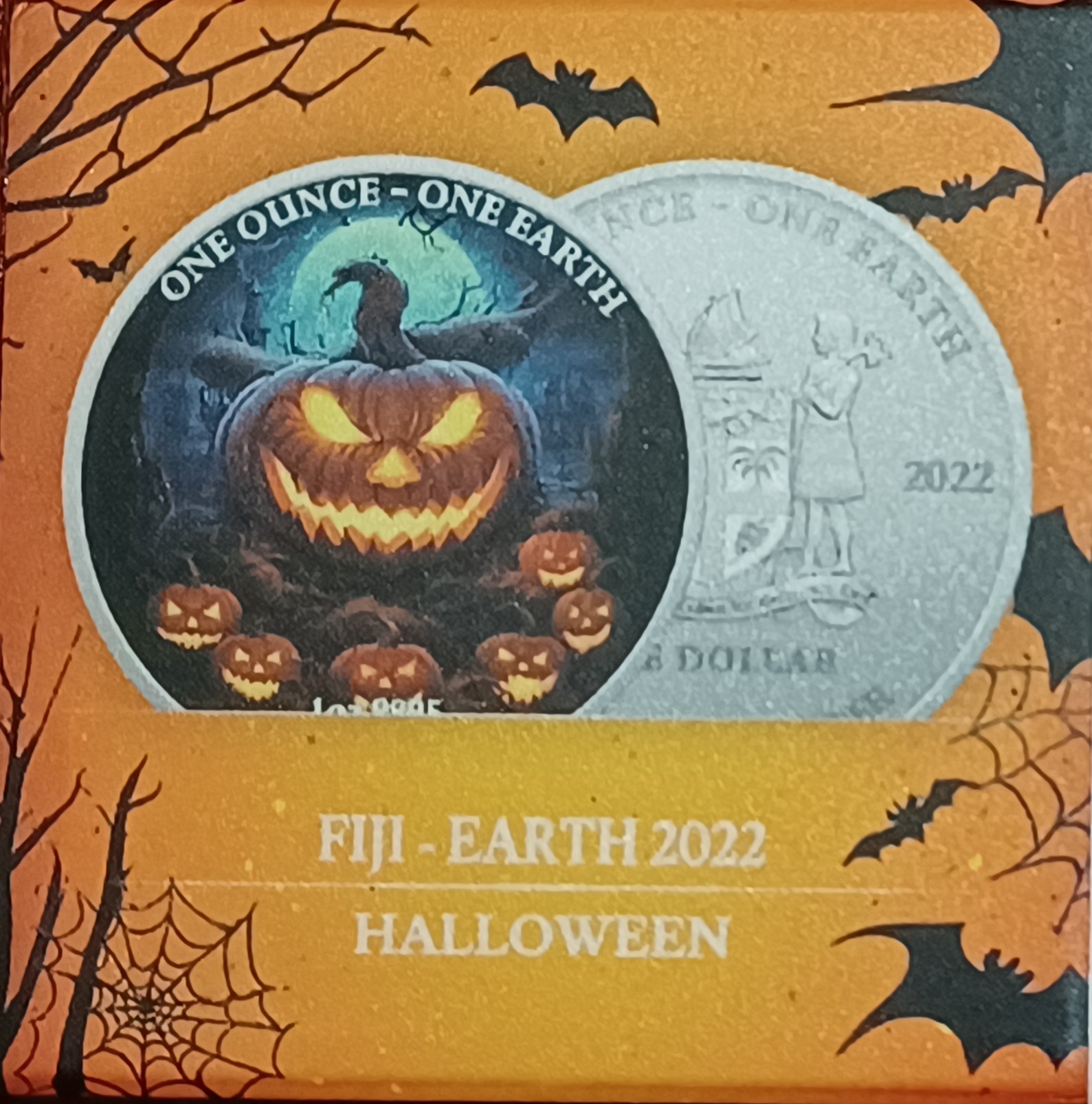 2022 Fiji Halloween Pumpkin 1oz Silver Coin Glow | PeerMetals